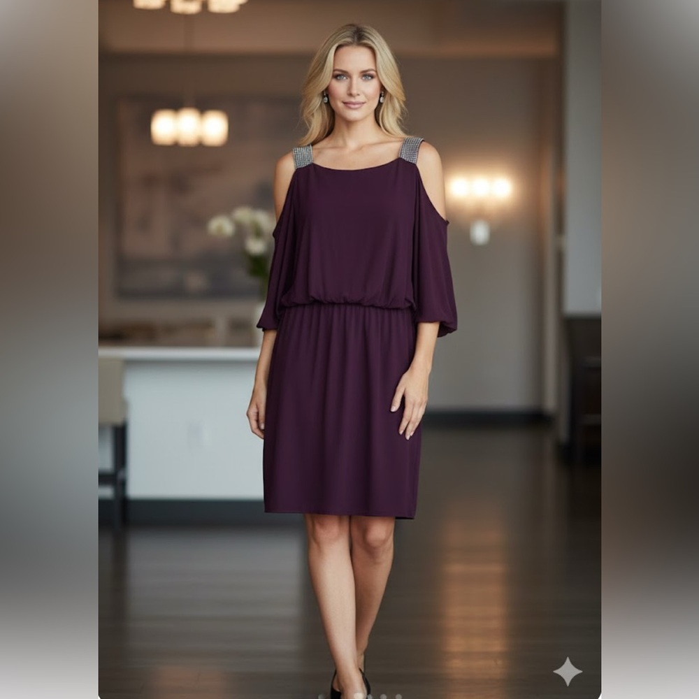 Betsy &‎ Adam Asymmetrical cold shoulder Dress in Deep Purple size 20